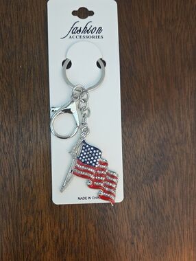Silver Keychain with Red, White & Blue Flag Charm
